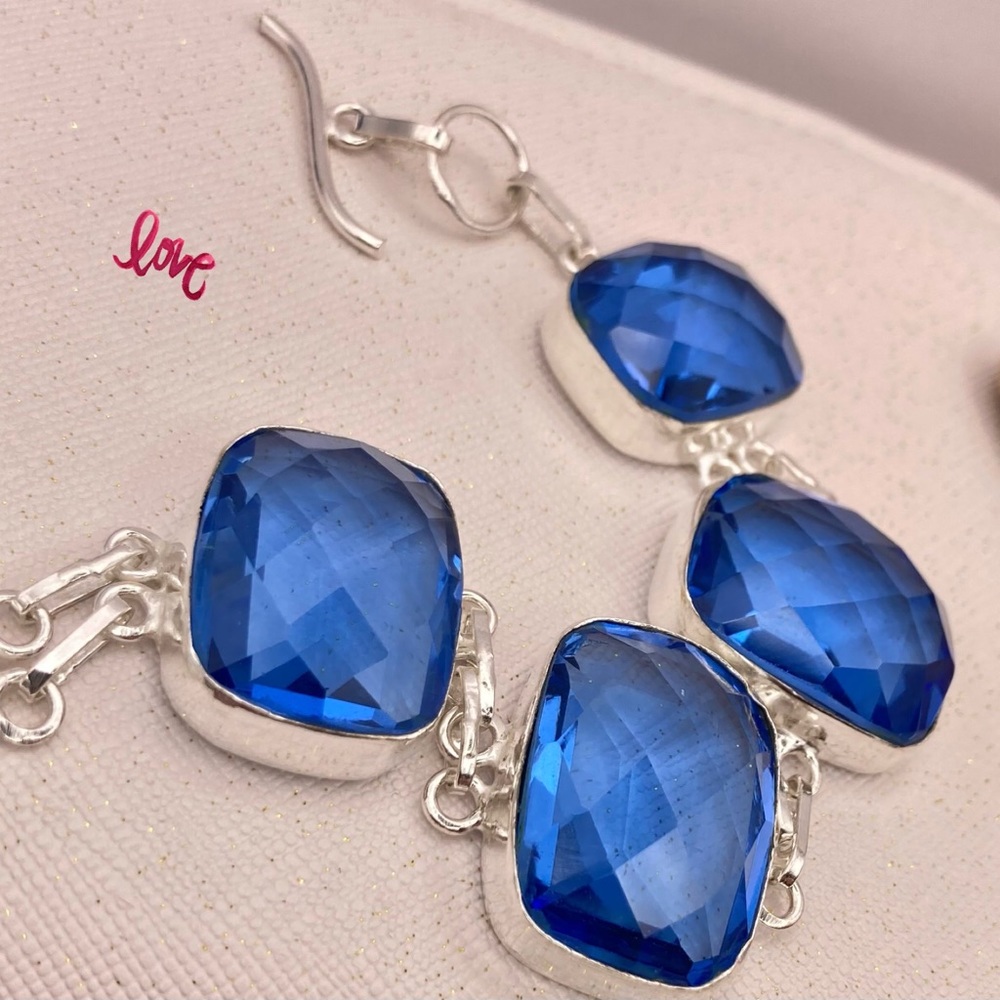 Faceted Blue Topaz Gemstone Handmade Bracelet - Picture 5 of 5